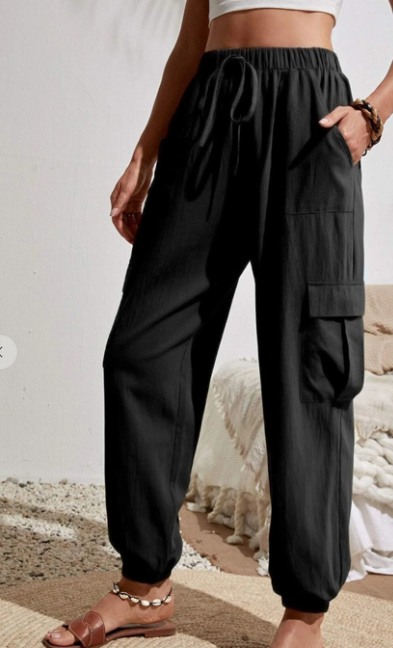 Solid Color Pocket Casual Work Pants For Women