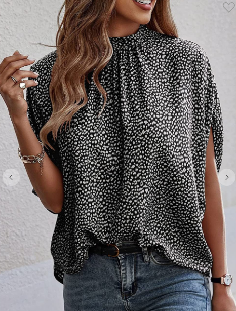 Printed Split Bat Sleeve Short Sleeve Top