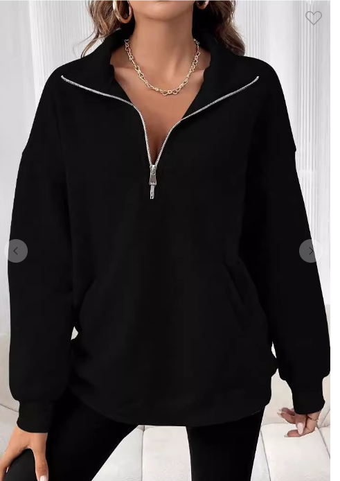 Zipper Lapel Solid Casual Hoodie