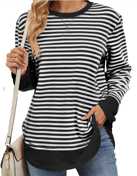 Stripe Round neck loose long sleeve sweatshirt