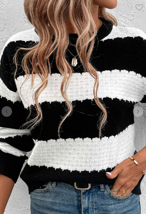 Black and White Stripe Knitted Sweater