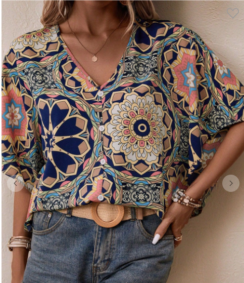 Floral V-neck button elegant top