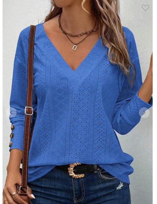 Hollow V-neck Long Sleeve Button Top