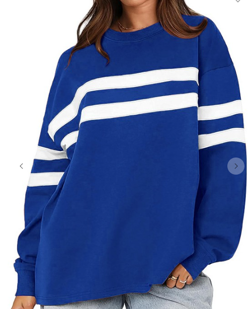 Blue Casual Stripe Patchwork Sweatshirt