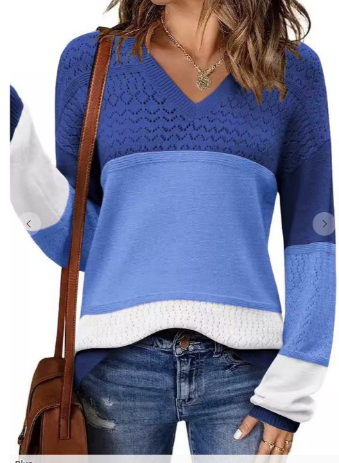 Ribbed V-neck Knit Sweater