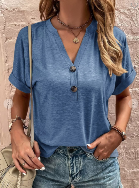 Vneck solid color button SS Top