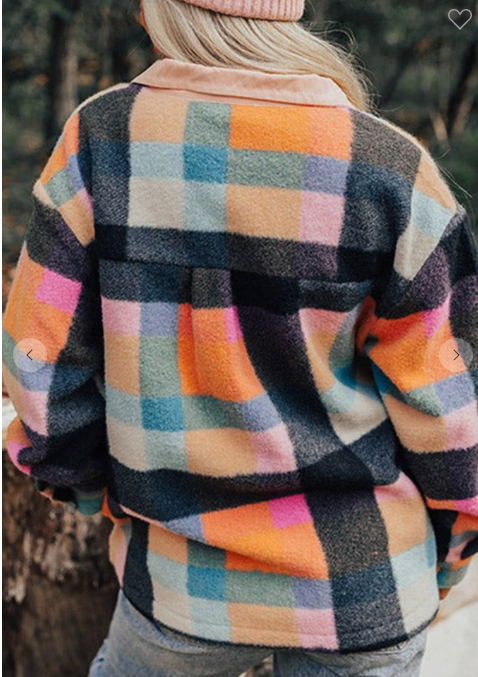 Bright Plaid Half Button Sweatshirt