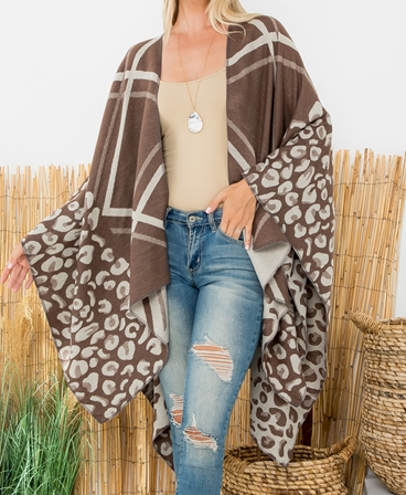 Brown Plaid Open Front Kimono