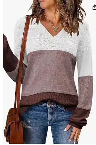 Ribbed V-neck Knit Sweater