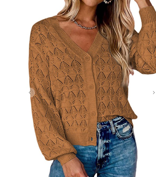 V-neck Crochet Knitted Sweater