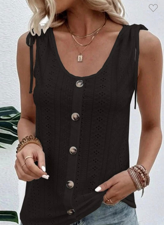 Black Button Hollow Sleeveless top