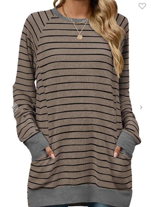 Stripe Long Sleeve Pocket Top