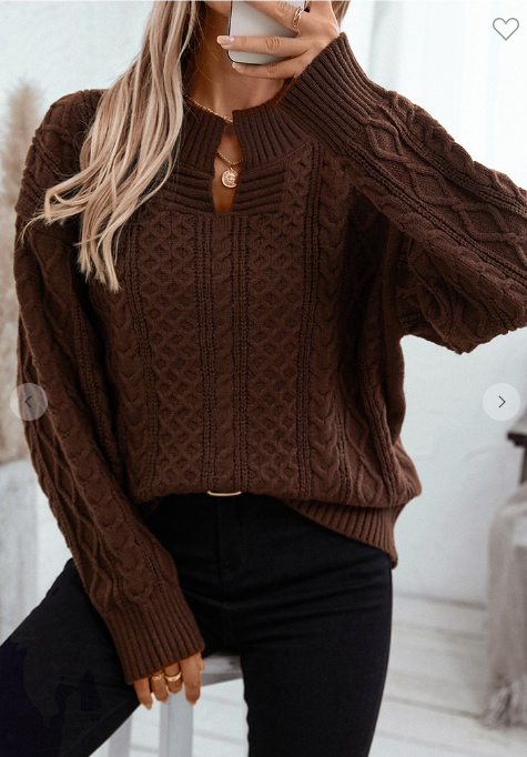 Coffee V-neck Casual Loose Knit Sweater