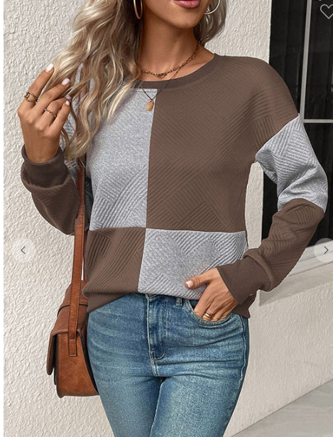 Texture Colorblock Long Sleeve Shirt