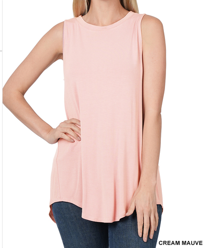 Sleeveless Round Neck Hi Low Hem Tank