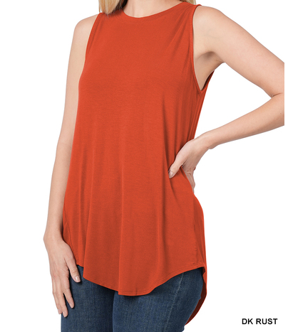 Sleeveless Round Neck Hi Low Hem Tank