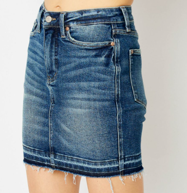 Judy Blue High Waist Tummy Control Release Hem Denim Skirt