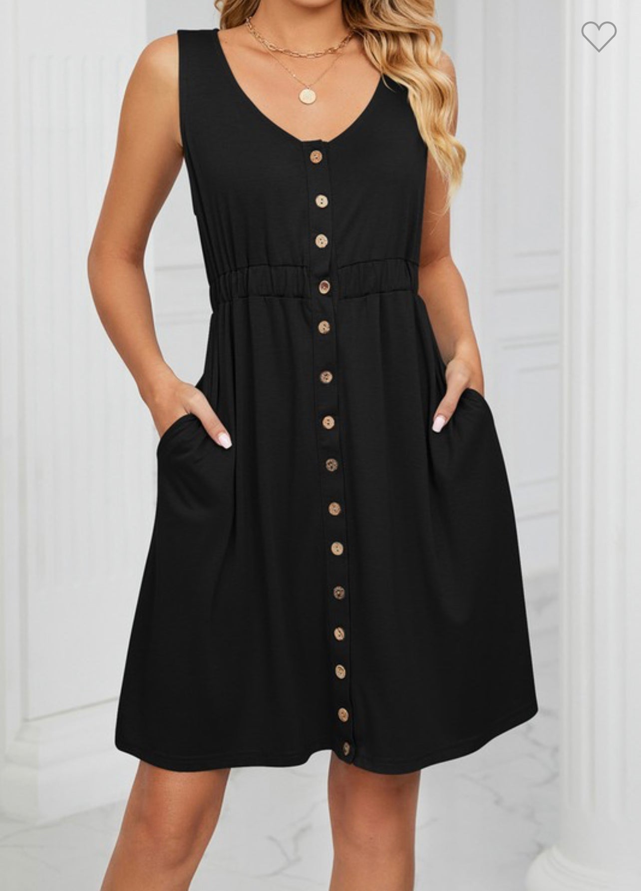 Black Button Sleeveless shirt dress