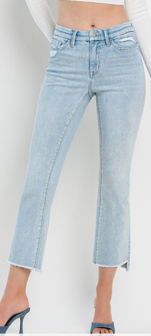 Flying Monkey High Rise Slant Raw Hem Cropped Jeans