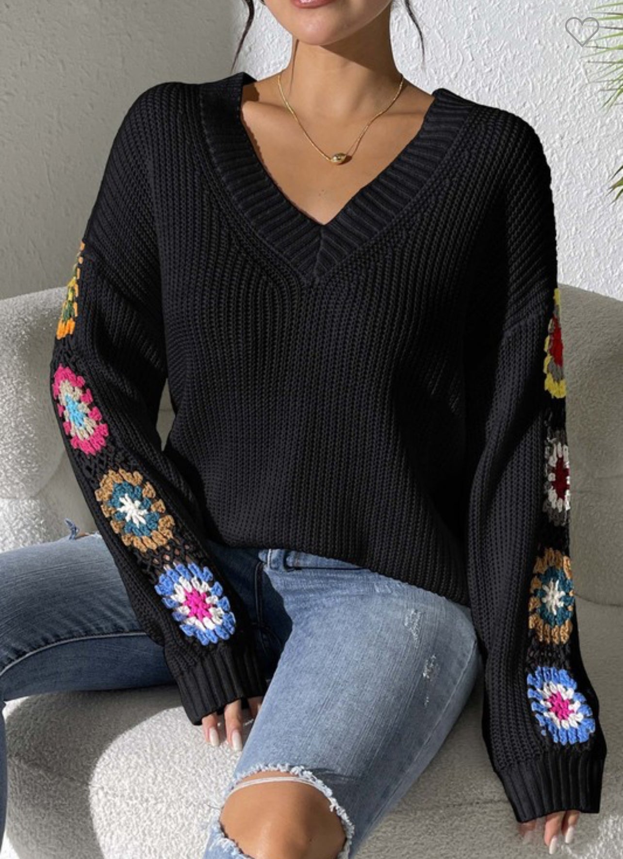 Hand Hook Flower V-neck Sweater