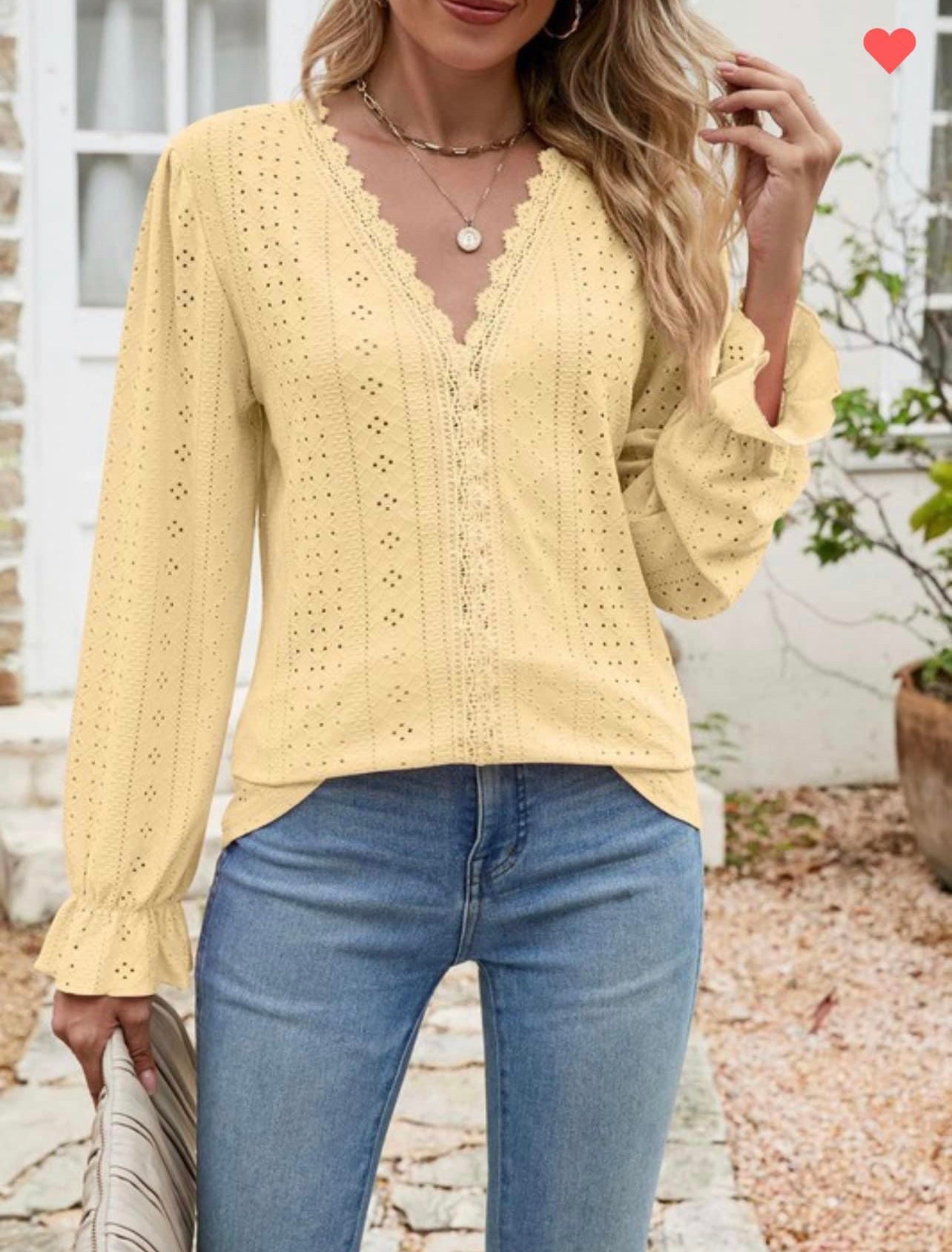 Yellow Stitching V-neck Top