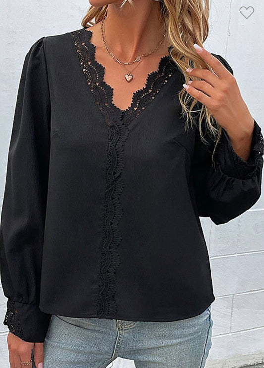 Black Lace Long Sleeve Dress Top