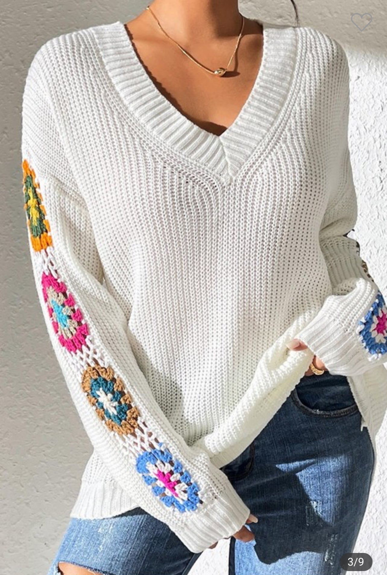 Hand Hook Flower V-neck Sweater