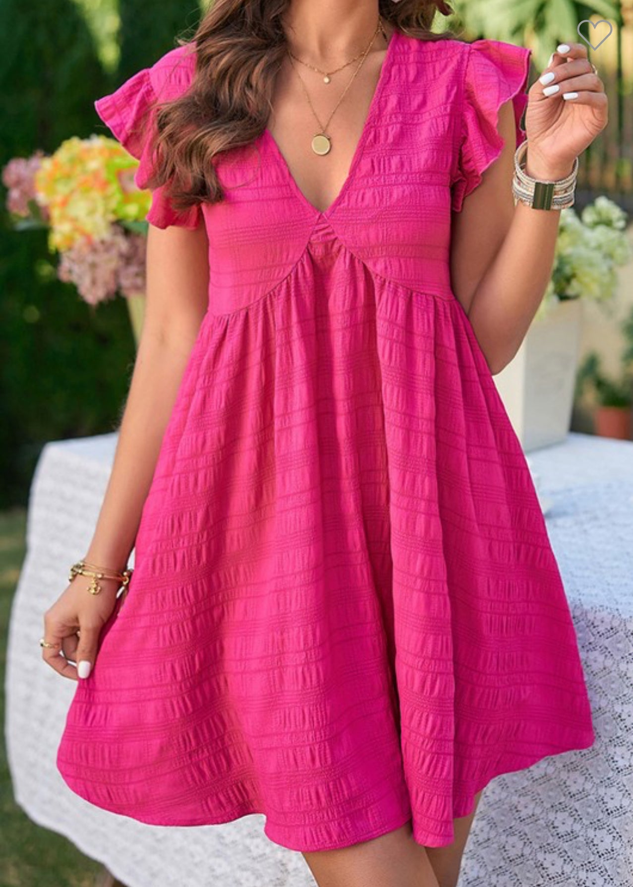 Rose V-neck Ruffle Sleeve Dress