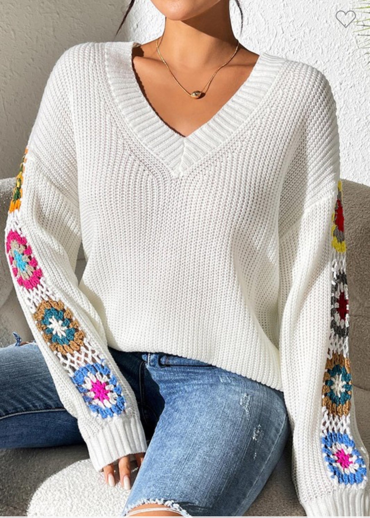 Hand Hook Flower V-neck Sweater