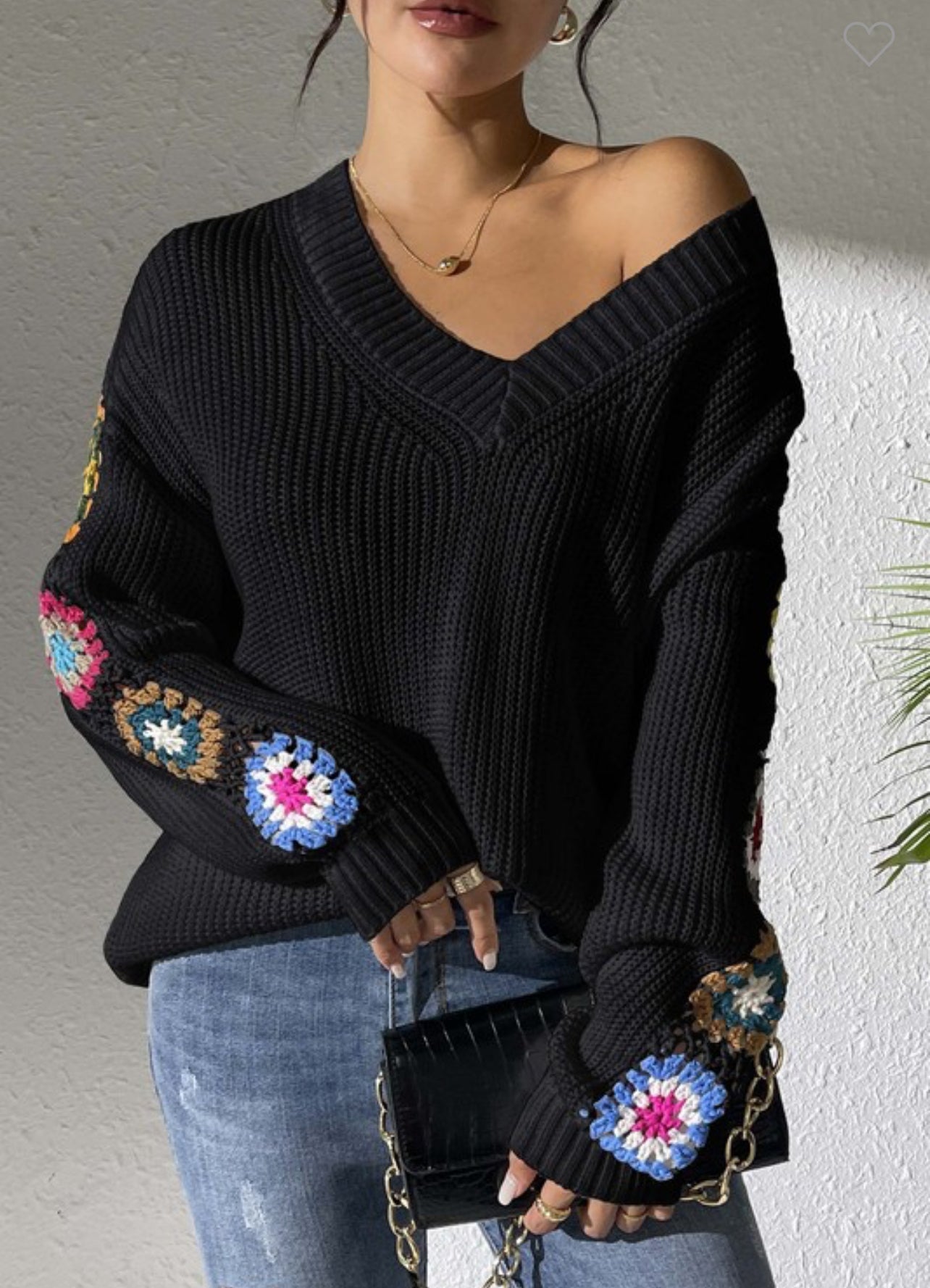 Hand Hook Flower V-neck Sweater