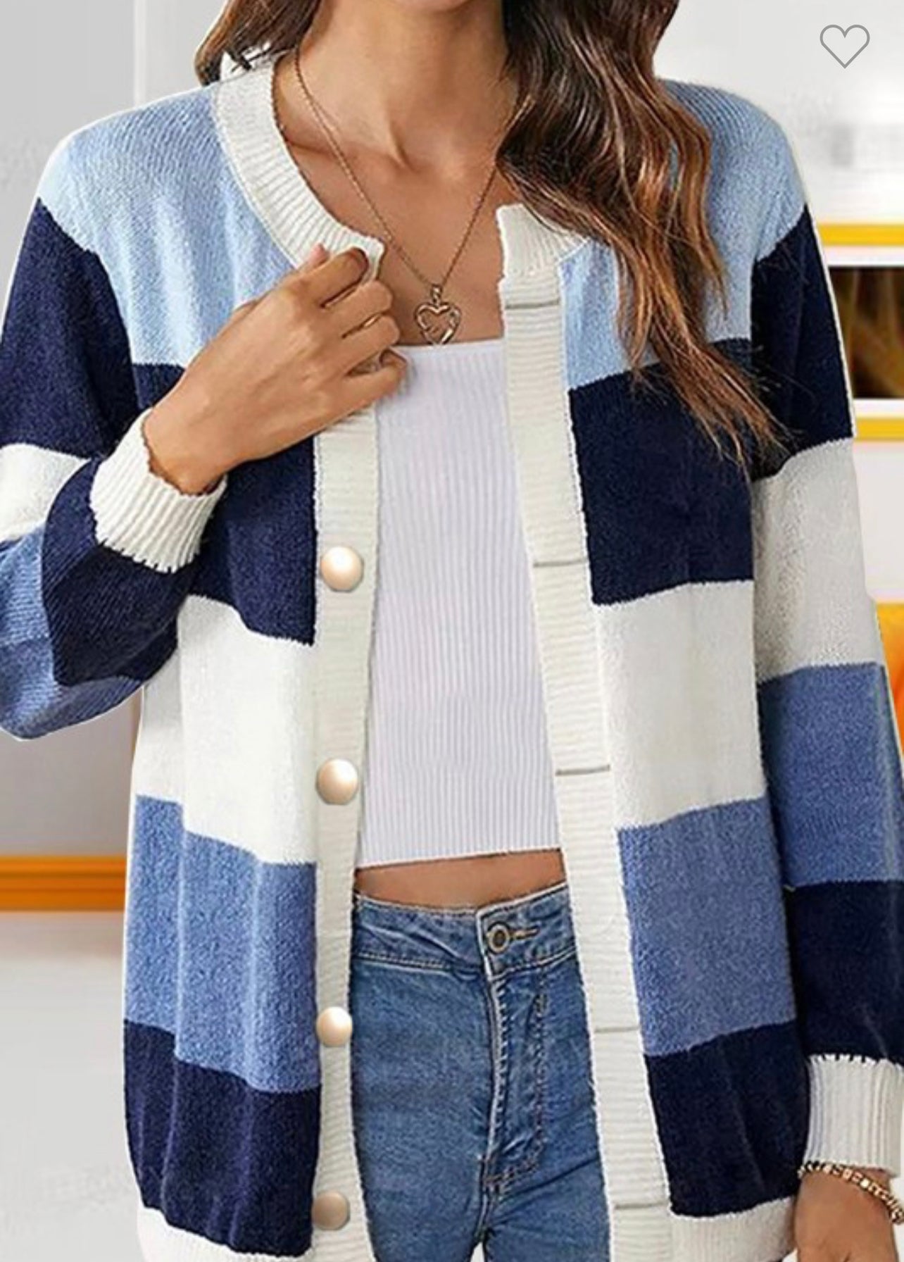 Stripe Knit loose cardigan with buttons