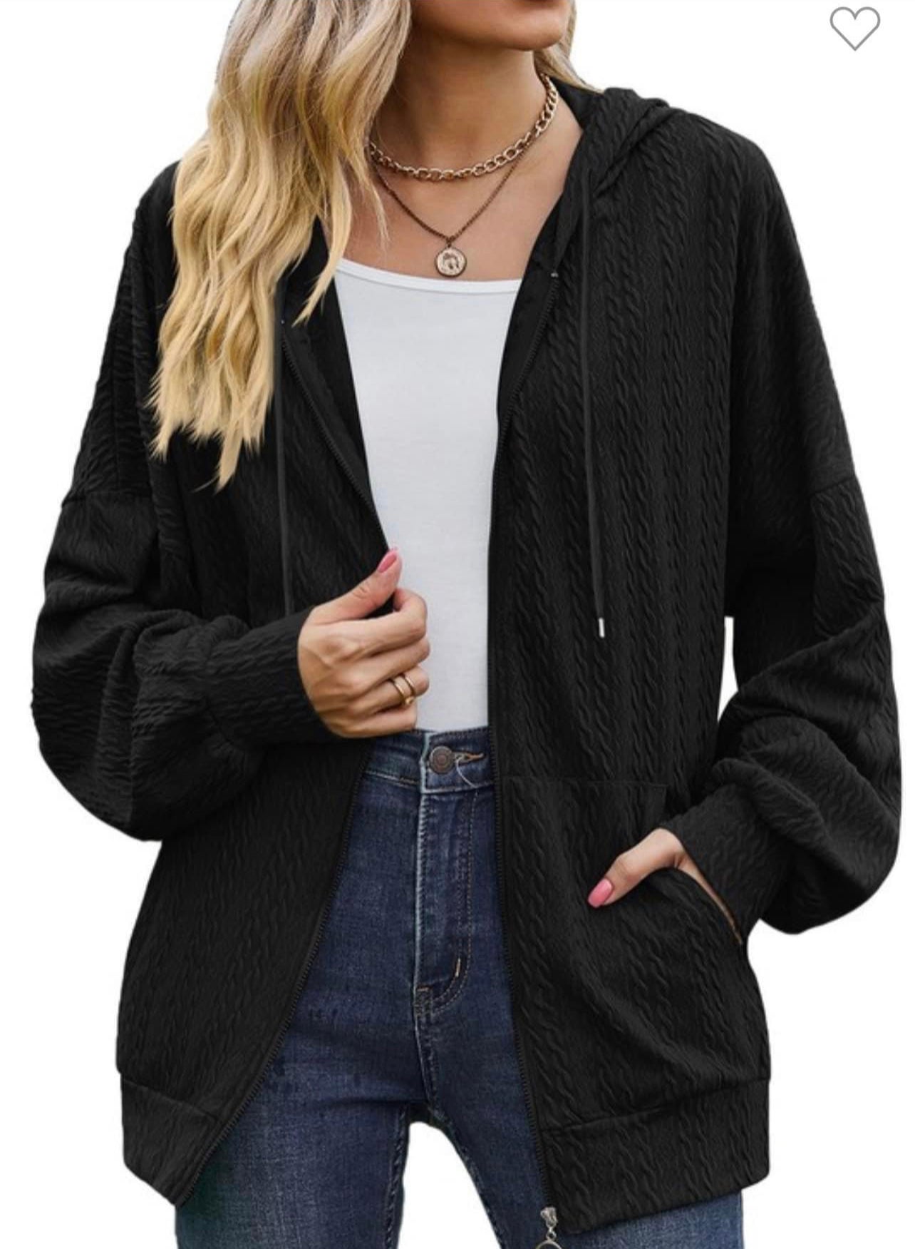 Black Pocket loose Hooded Sweater Cardigan