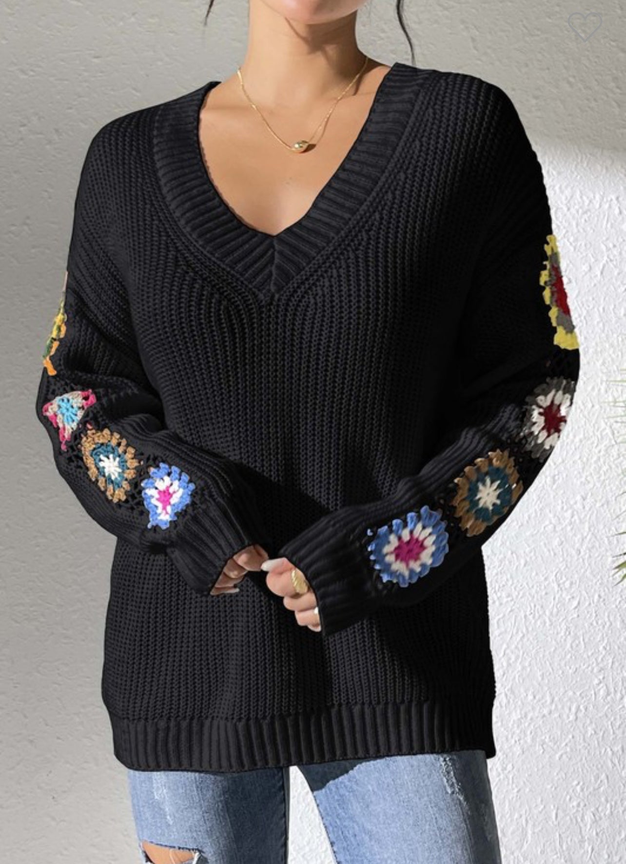 Hand Hook Flower V-neck Sweater