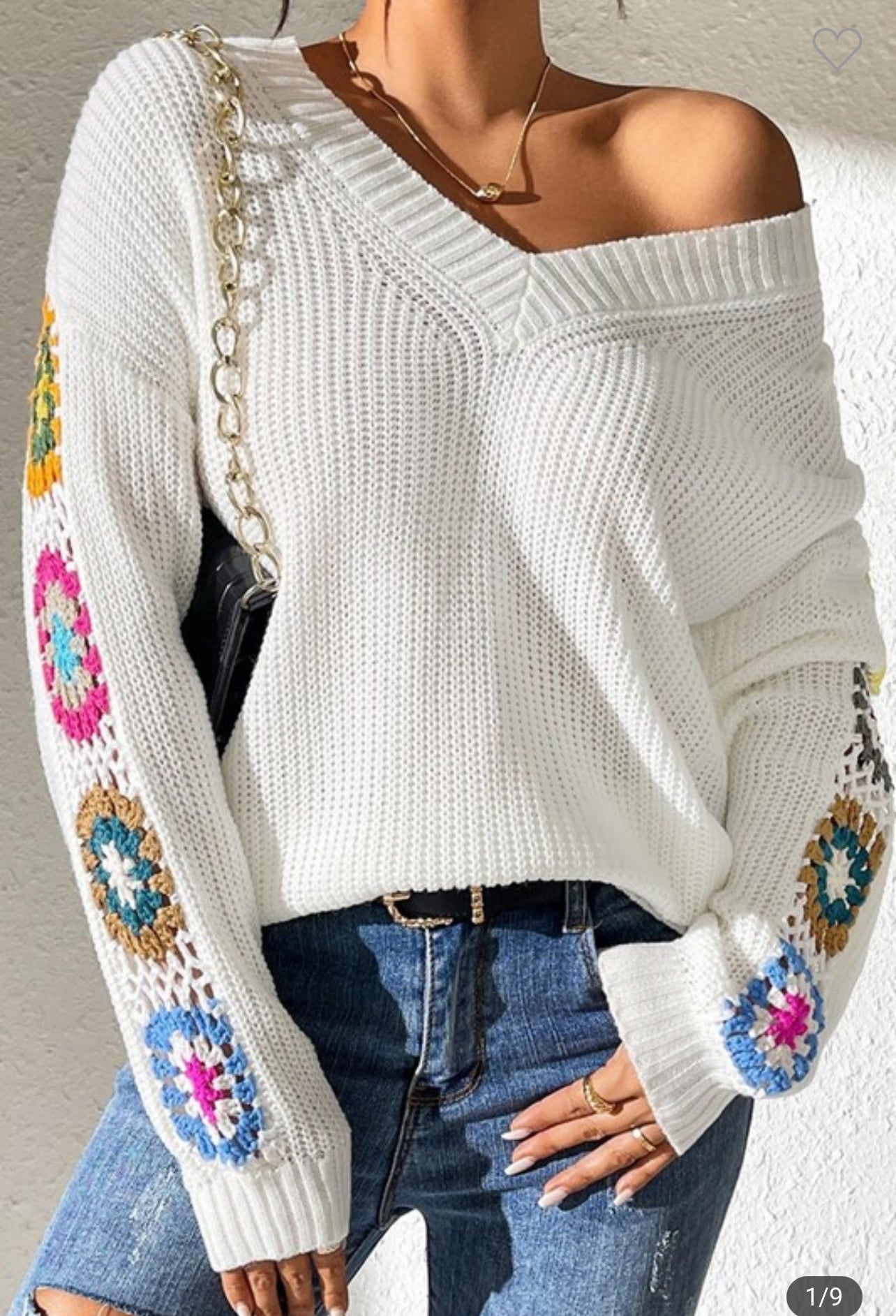 Hand Hook Flower V-neck Sweater