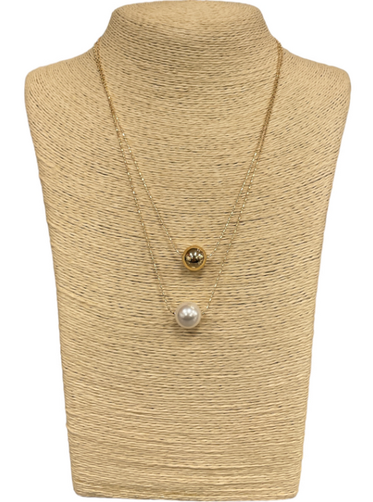 Gold Pearl and Ball Necklace