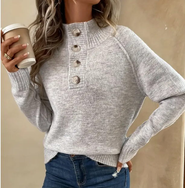 Gray Half Button Sweater
