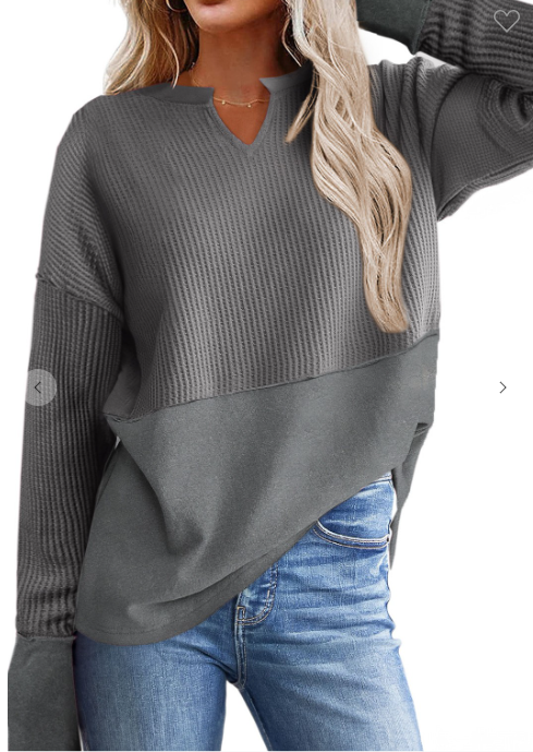 Solid Notch Ribbed Long Sleeve