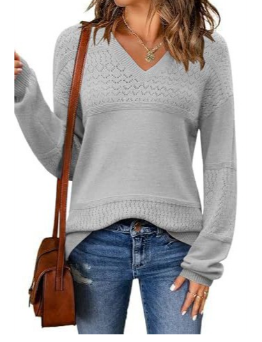 V-neck Ribbed Knit Pullover Sweater