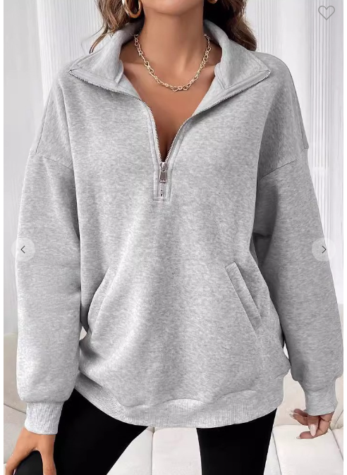 Zipper Lapel Solid Casual Hoodie