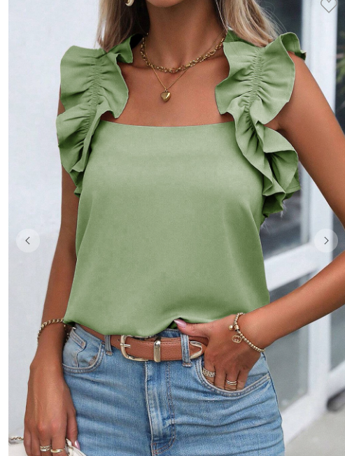 Solid Ruffle Trim Sleeveless Blouse