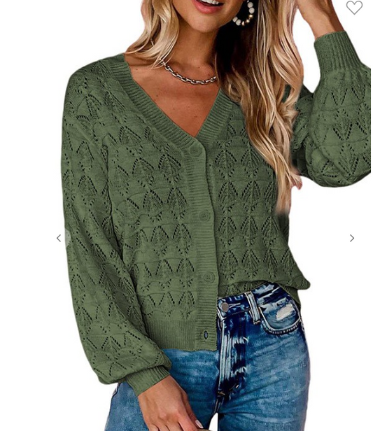 V-neck Crochet Knitted Sweater