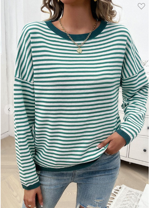 Casual Round Neck Striped Sweater