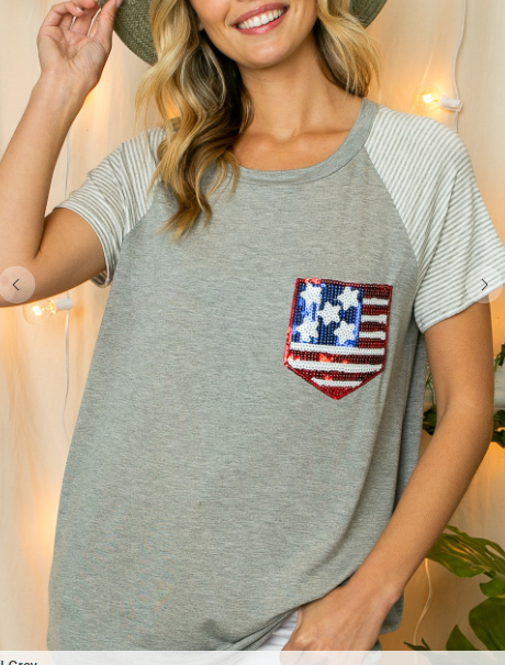 Heather Gray 4th of july Mix American Flag Top