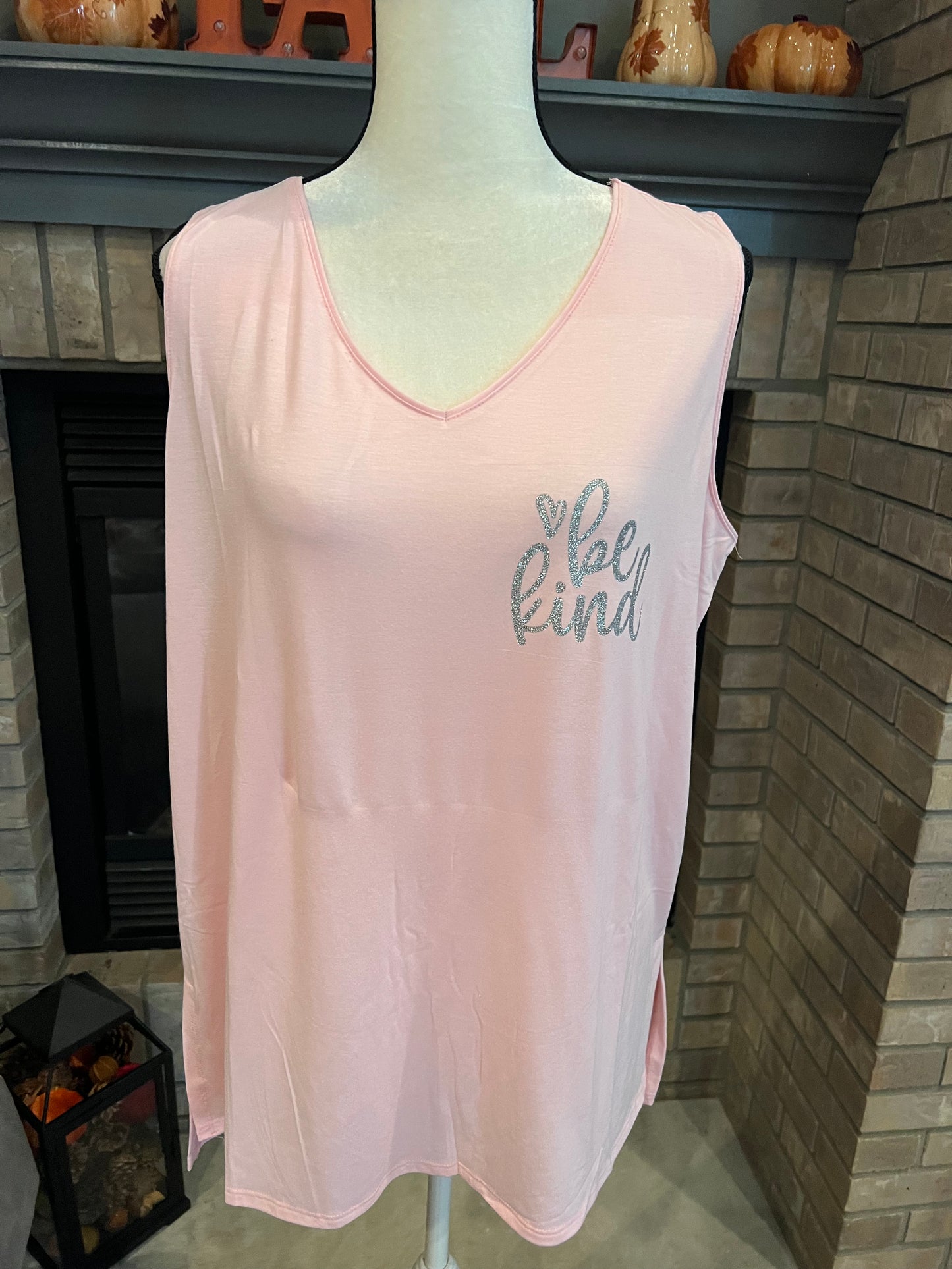 Plus Dusty pink Side Slit Vneck Tank Top