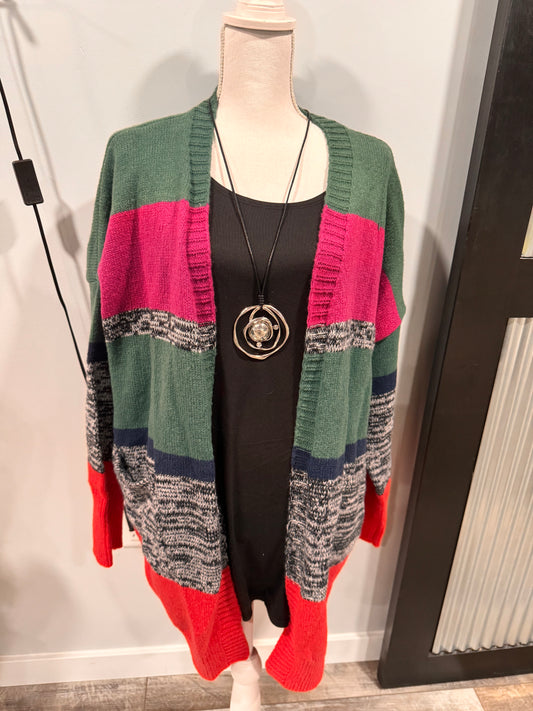 Magenta and Hunter Two Tone Cardigan