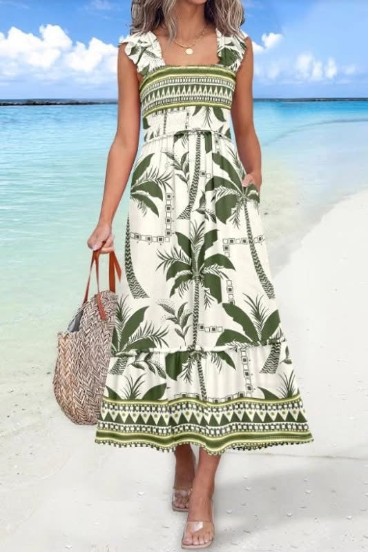 Strap waist cinching vacation dress