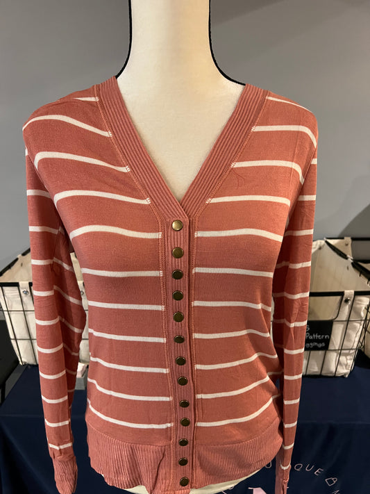 Ash Rose and Ivory Stripe Snap Button Cardigan