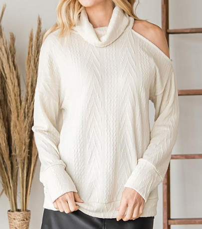 Ivory Knit Cold Shoulder Top