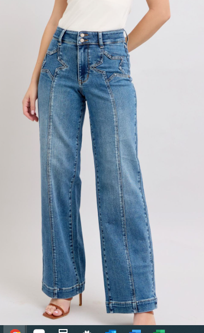 Judy Blue High waist Star Front Seam Detail Wide Leg