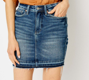 Judy Blue High Waist Tummy Control Release Hem Denim Skirt